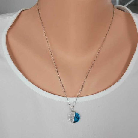 Premium 925 Sterling Silver Half Turquoise Stone Necklace