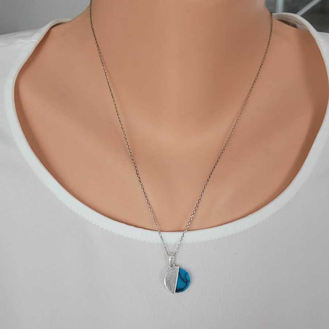 Premium 925 Sterling Silver Half Turquoise Stone Necklace