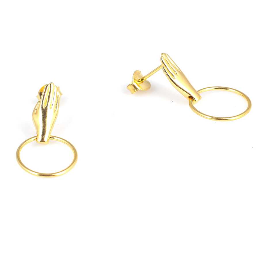 Elegant 925 Sterling Silver Hand Holding Hoop Earring Yellow Gold Plated