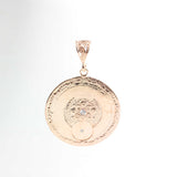 925 Sterling Silver Medallion Pendant - Heart & Flowers with Zircon