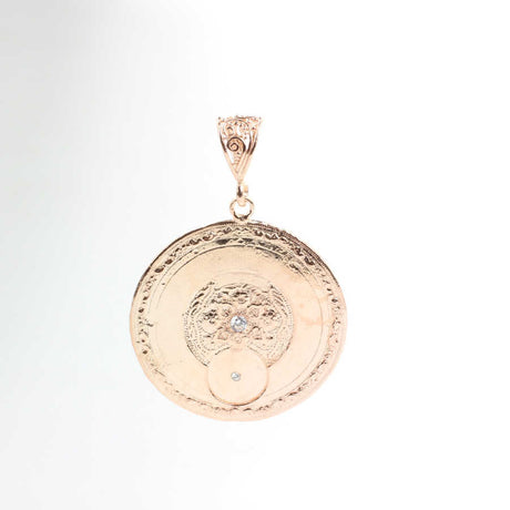 925 Sterling Silver Medallion Pendant - Heart & Flowers with Zircon