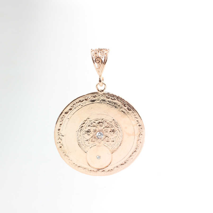 925 Sterling Silver Medallion Pendant - Heart & Flowers with Zircon