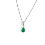 925 Sterling Silver Teardrop Synthetic Emerald Necklace