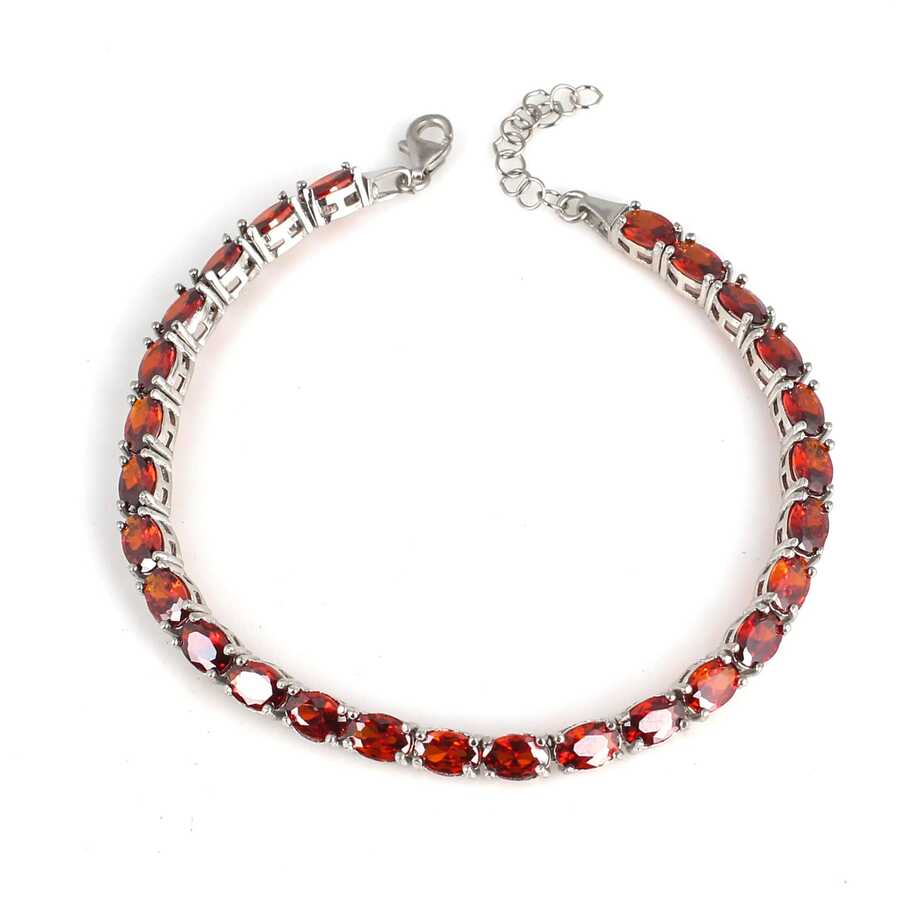 925 Sterling Silver Oval Synthetic Ruby Line Bracelet - Classic Style