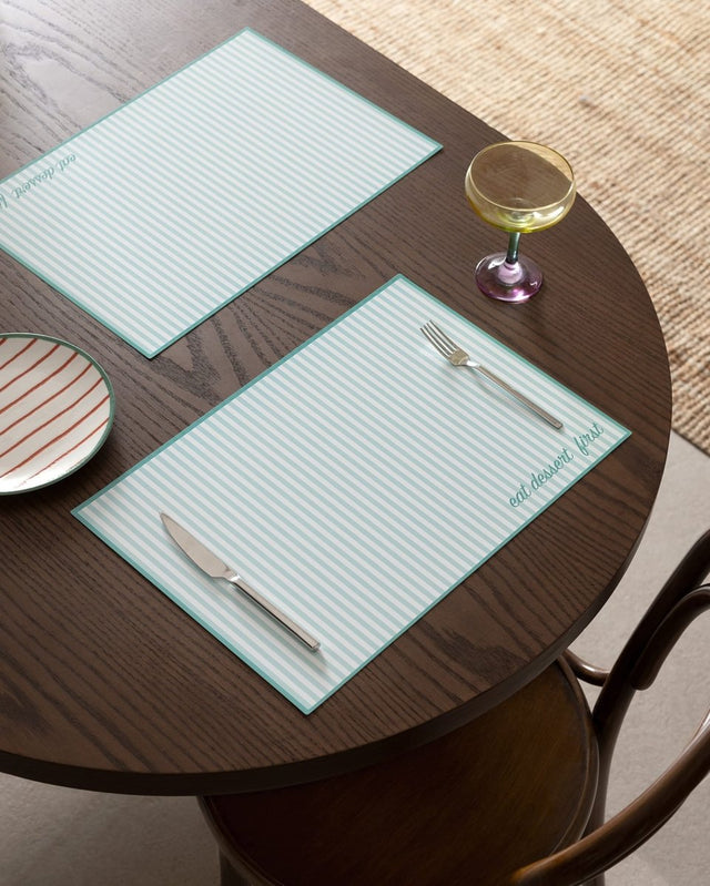 4 - Piece White & Mint Green Placemat Set for Dining Table - TryAladdin