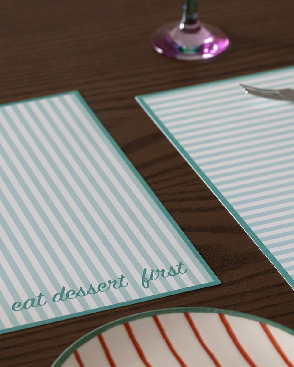 4 - Piece White & Mint Green Placemat Set for Dining Table - TryAladdin