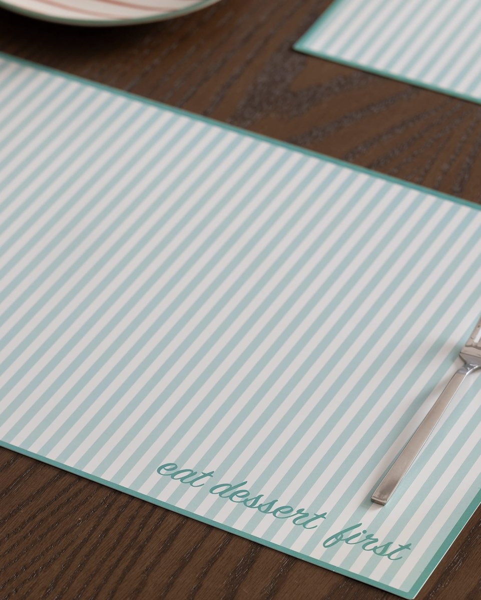 4 - Piece White & Mint Green Placemat Set for Dining Table - TryAladdin