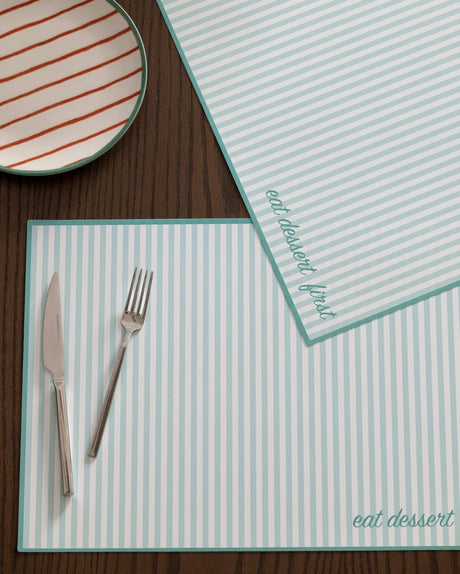 4 - Piece White & Mint Green Placemat Set for Dining Table - TryAladdin