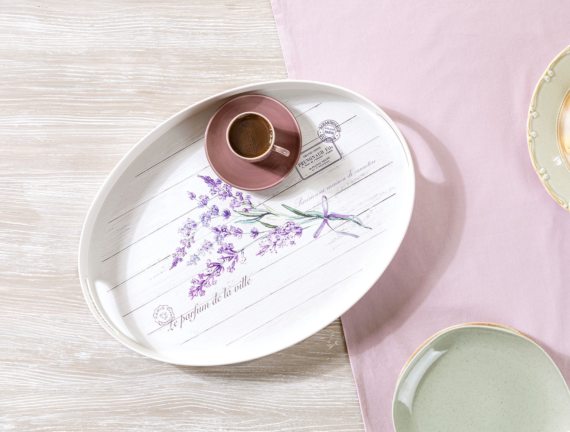 Durable Plastic Serving Tray - Oval Lavander Design