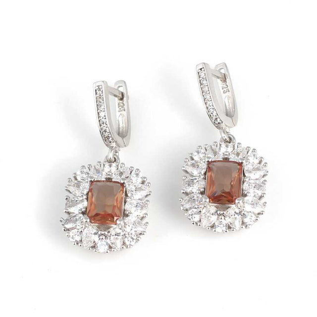 925 Sterling Silver Zultanite & Zircon Dangle Earrings - Rectangular Halo