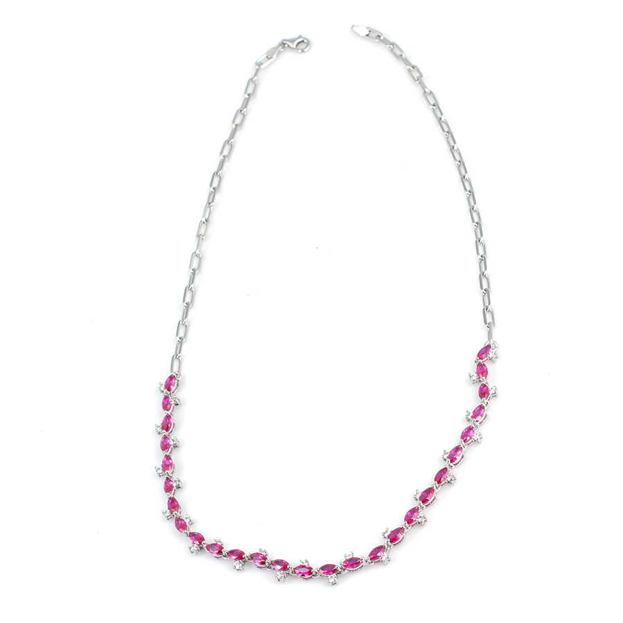 Premium 925 Sterling Silver Pink Stone Waterfall Necklace