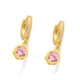 925 Sterling Silver Pink Quartz Flower Hoop Earrings