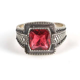 925 Sterling Silver Men's Ring with Four-Cornered Synthetic Ruby