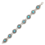 Exquisite 925 Sterling Silver Floral Filigree Turquoise Bracelet