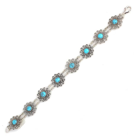 Exquisite 925 Sterling Silver Floral Filigree Turquoise Bracelet