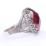 Bague homme en argent sterling 925 avec rubis synthétique saisissant