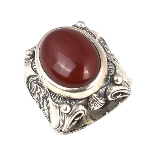 Handcrafted 925 Sterling Silver Men's Ring with Oval Agate Stone