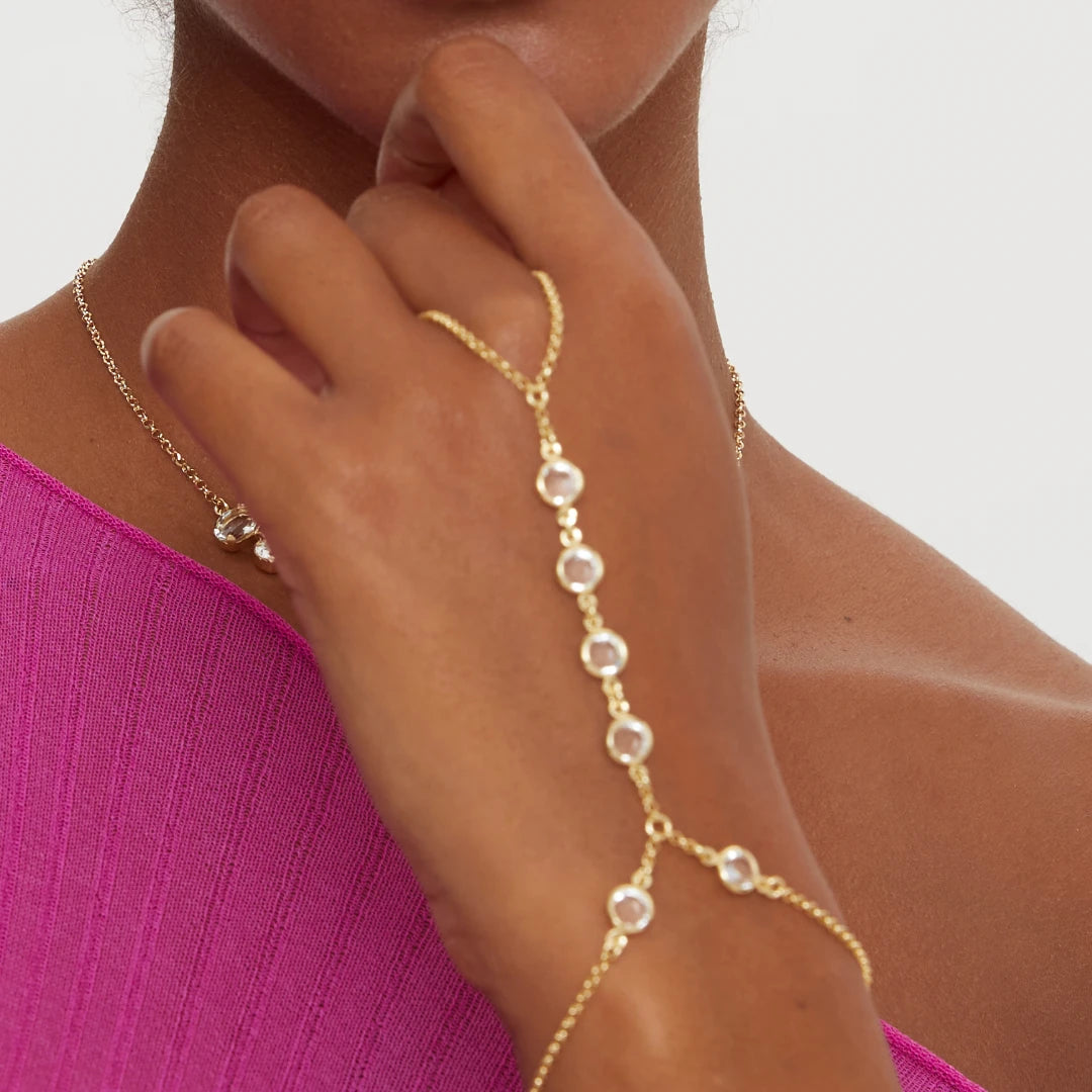 Řetízek na ruku ze stříbra s růžovým zlatem – minimalistický Swarovski krystal