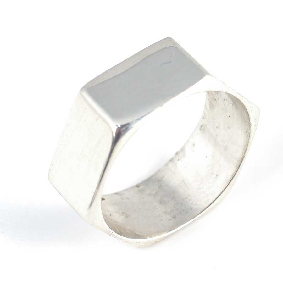 925 Sterling Silver Men's Ring - Polished Hexagonal Design
