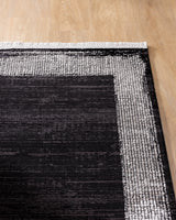Premium Acrylic Area Rug - Modern Black Fringed Design