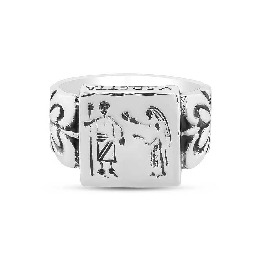 Prsten s motivem staroegyptských hieroglyfů ze stříbra 925 Sterling