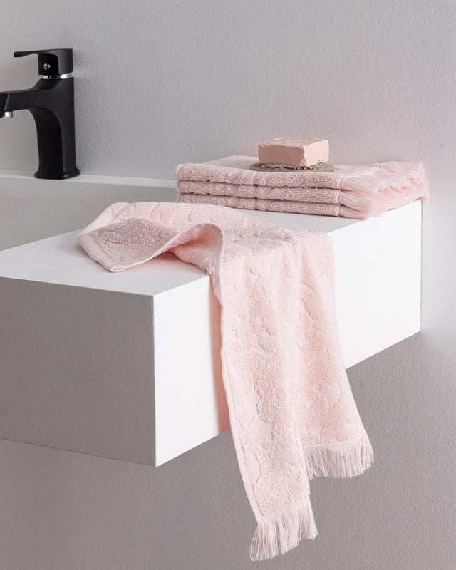 Soft Absorbent 4-Piece 100% Cotton Hand Towel Set - Powder Pink