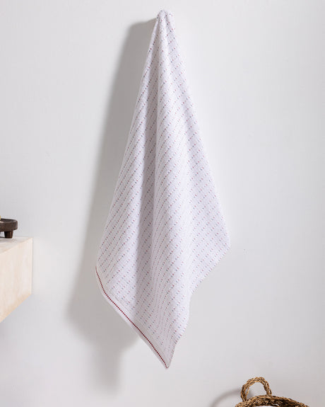 Cotton Blend Bath Towel - Grenat White/Red Design