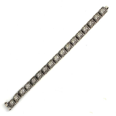 925 Sterling Silver Bracelet - Oxidized Square Daisy Link Design