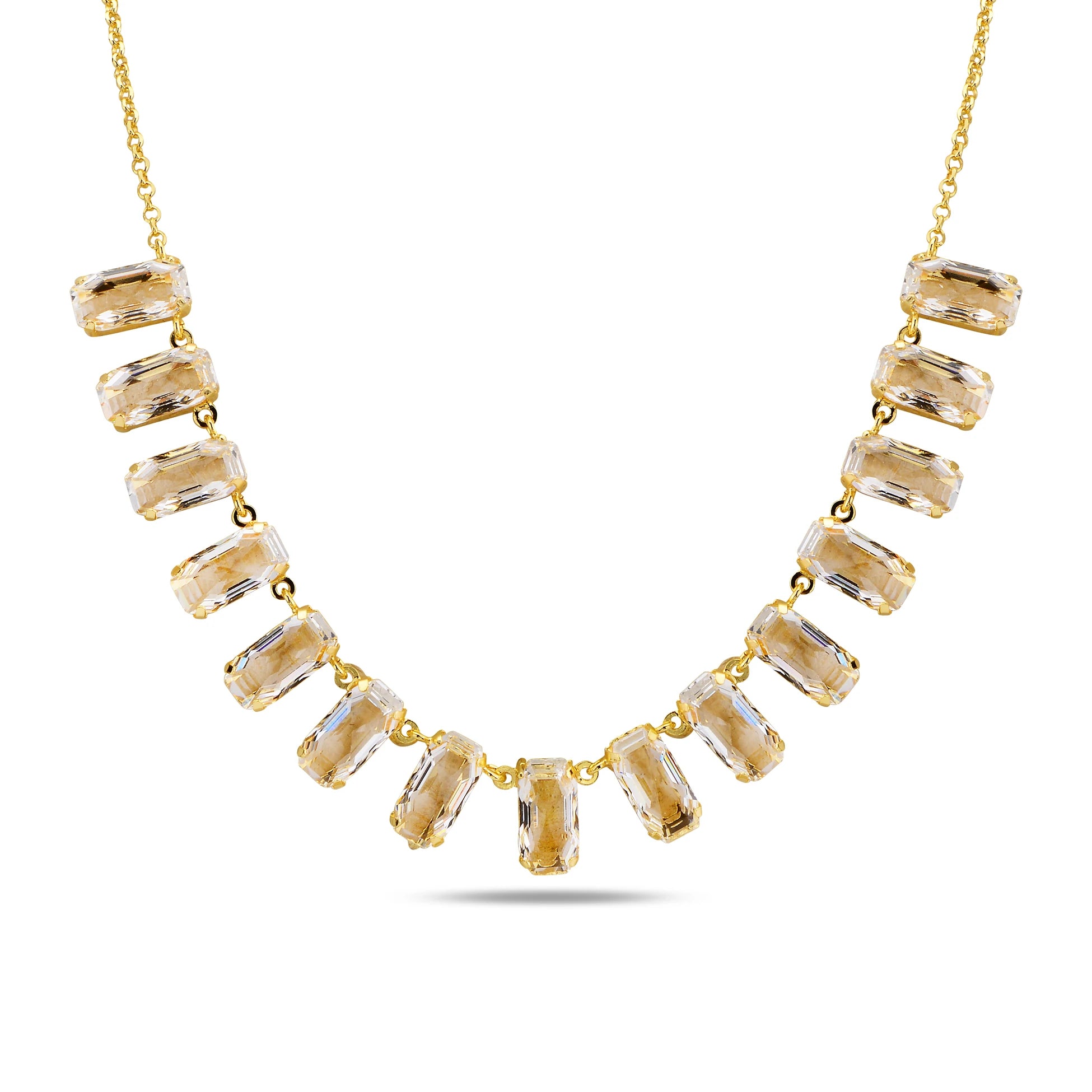 Cushion & Baguette Crystal Necklace - Modern Half-Turn Design