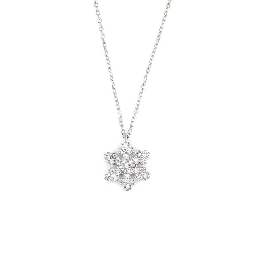 Sterling Silver Dazzling Snowflake Pendant Necklace with Zirconia