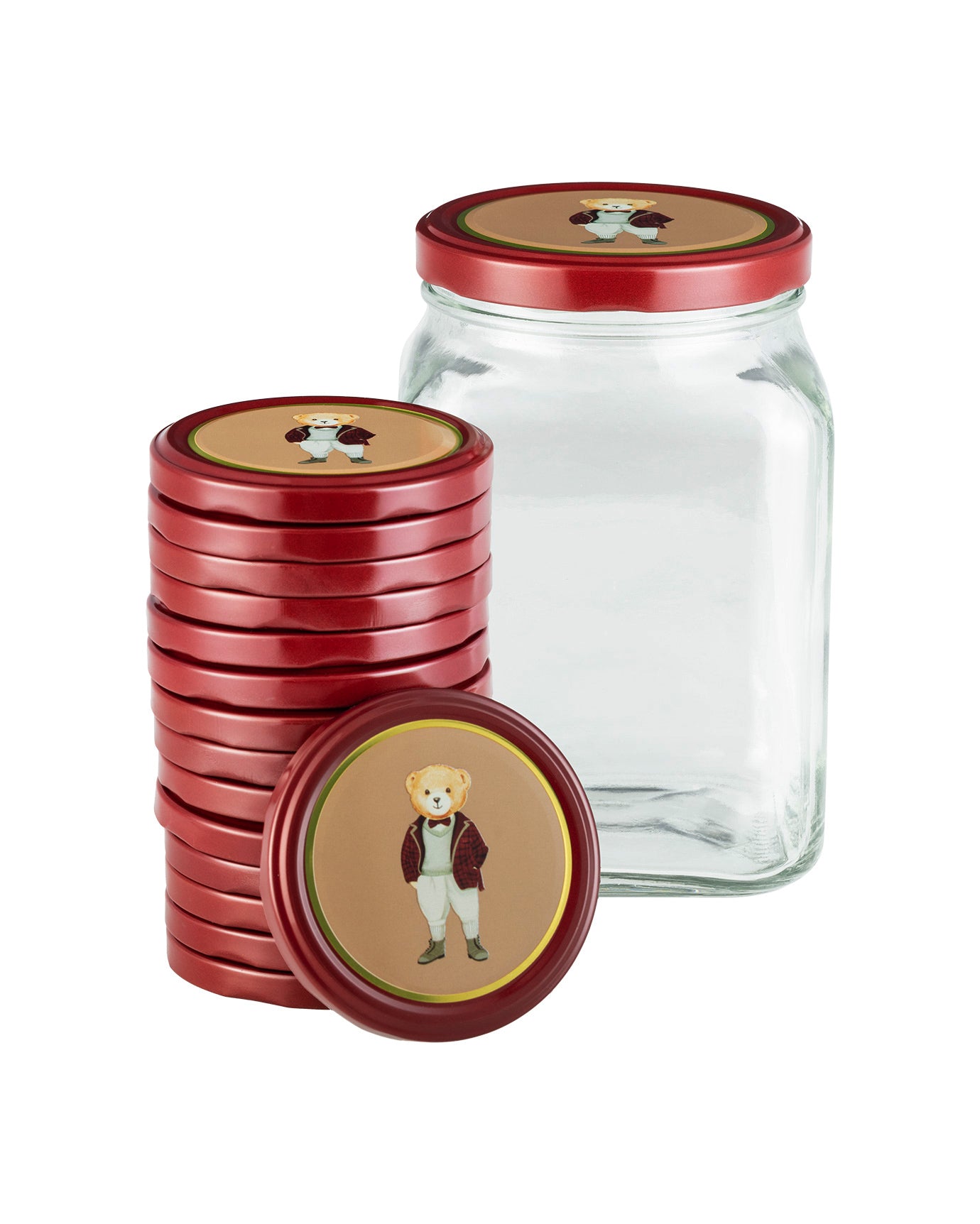 Square Glass Food Storage Jar with Lid - Red - 1600 ml