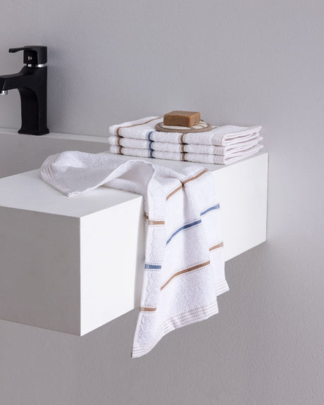 4-Pack Cotton Hand Towel Set - White & Beige