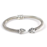 925 Sterling Silver Bear Head Men's Twisted Bracelet