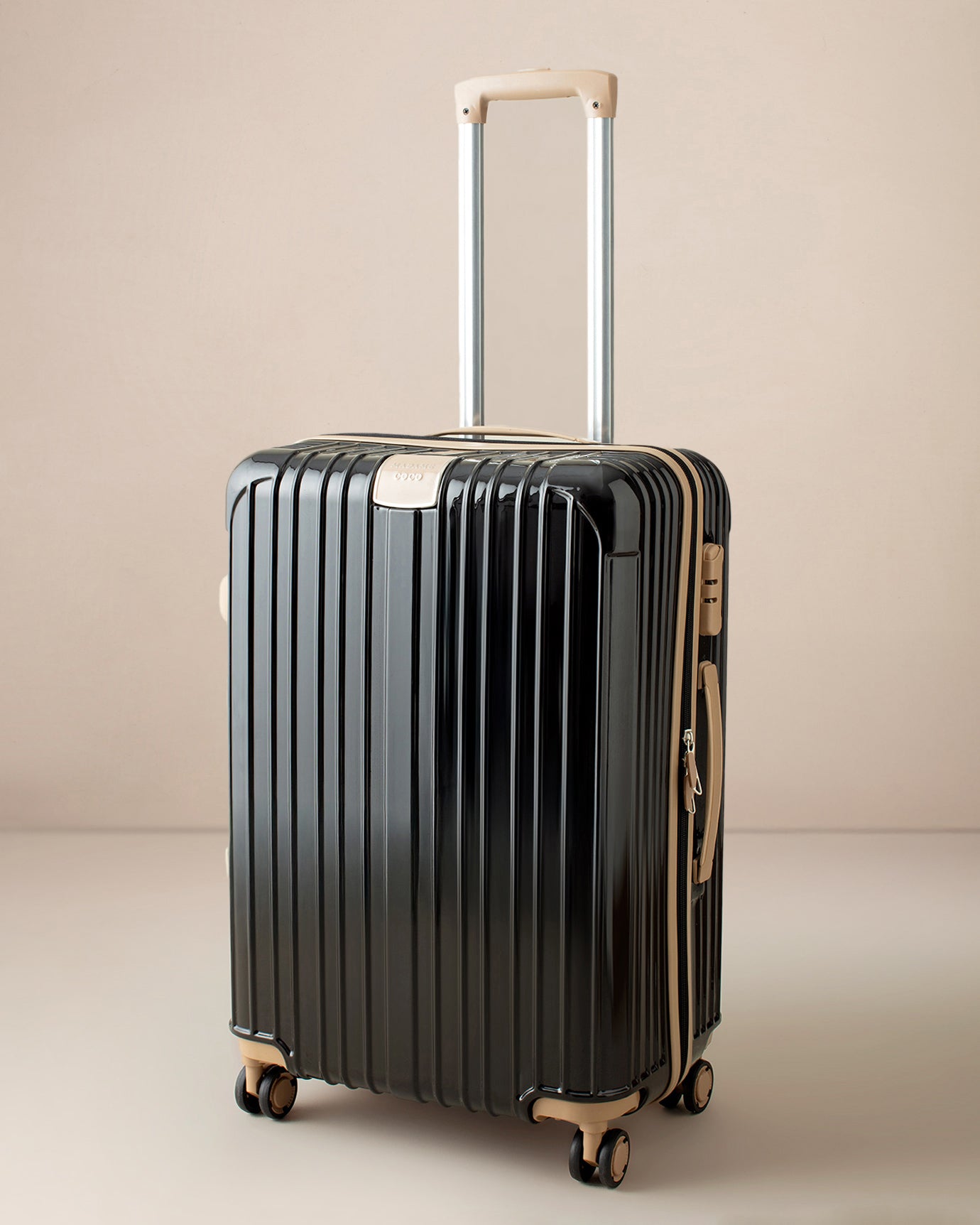 Polycarbonate Suitcase - Modern Black & Beige Medium Travel
