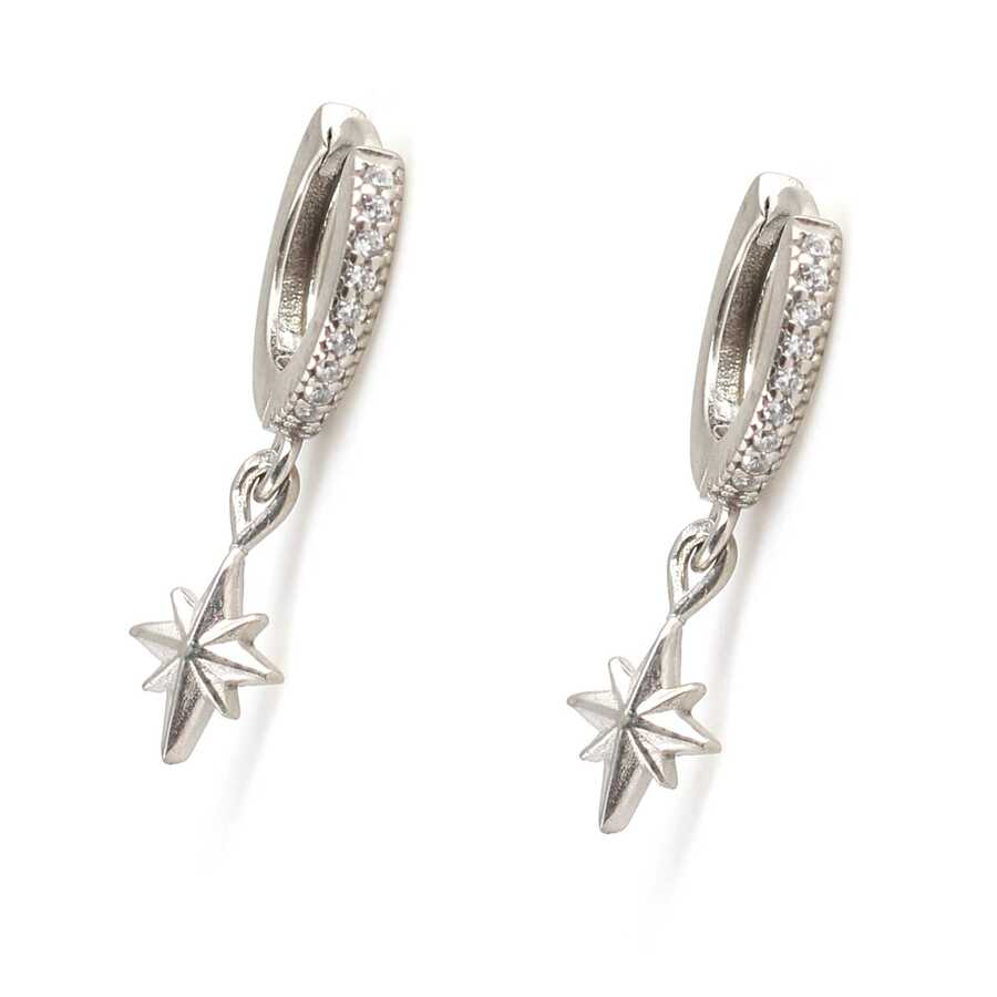 Premium 925 Sterling Silver North Star Stone Hoop Earrings