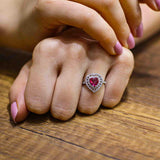 Sterling Silver Heart Ring with Ruby Zircon & White Zircon Halo