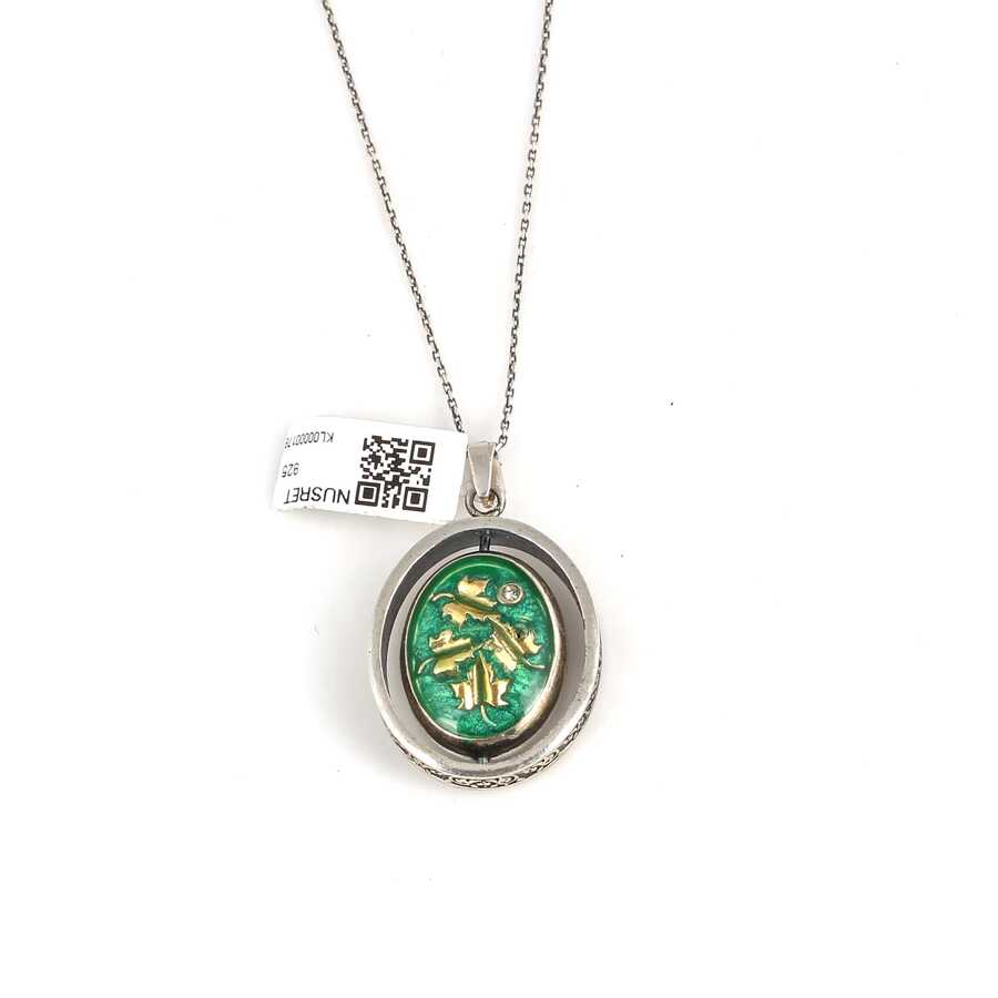 Premium 925 Sterling Silver Double Sided Green Enamel Letter Necklace