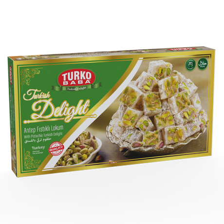 TURKOBABA Premium Handcrafted Pistachio Turkish Delight Lokum - 400g