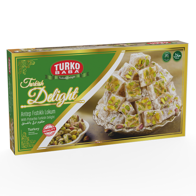 TURKOBABA Premium Handcrafted Pistachio Turkish Delight Lokum - 400g