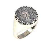 925 Sterling Silver Polished Round Top Caesar Style Ring
