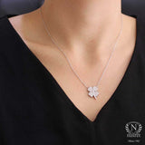 Sterling Silver Clover Pendant Necklace with White Zircon
