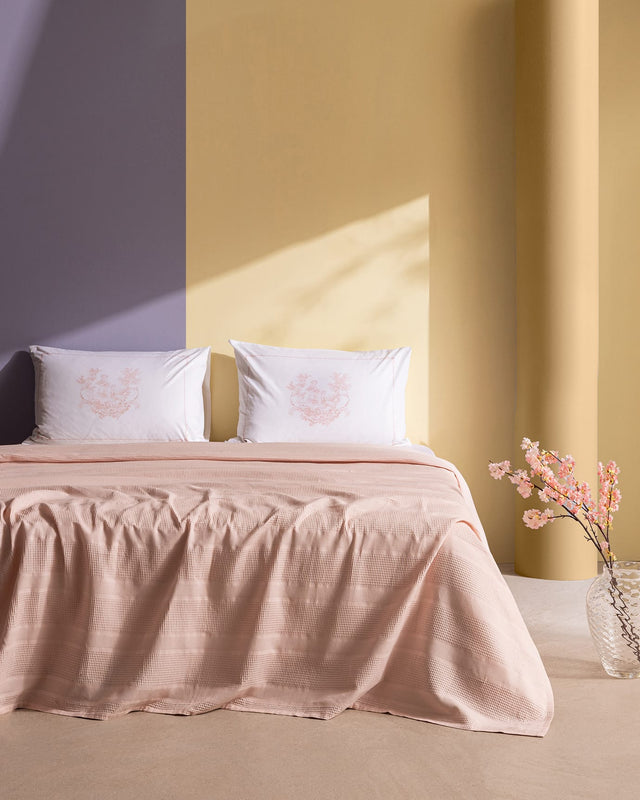 King Size 100% Cotton Pique Bedding Set, Blush Pink