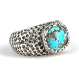 925 Sterling Silver Oval Turquoise Men's Ring with Engravings