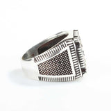 Premium Sterling Silver Square Snowflake Motif Mens Ring
