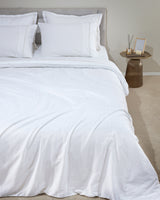 100% Cotton Sateen Double Duvet Cover Set - Shimmering White/Gold