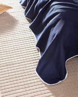 Twin Size 100% Cotton Pique Blanket, Piped Edge - Navy & White