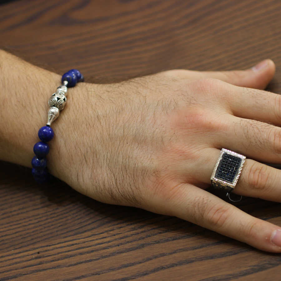 Náramek pro muže ze stříbra s lapisem lazuli – magnetické zapínání