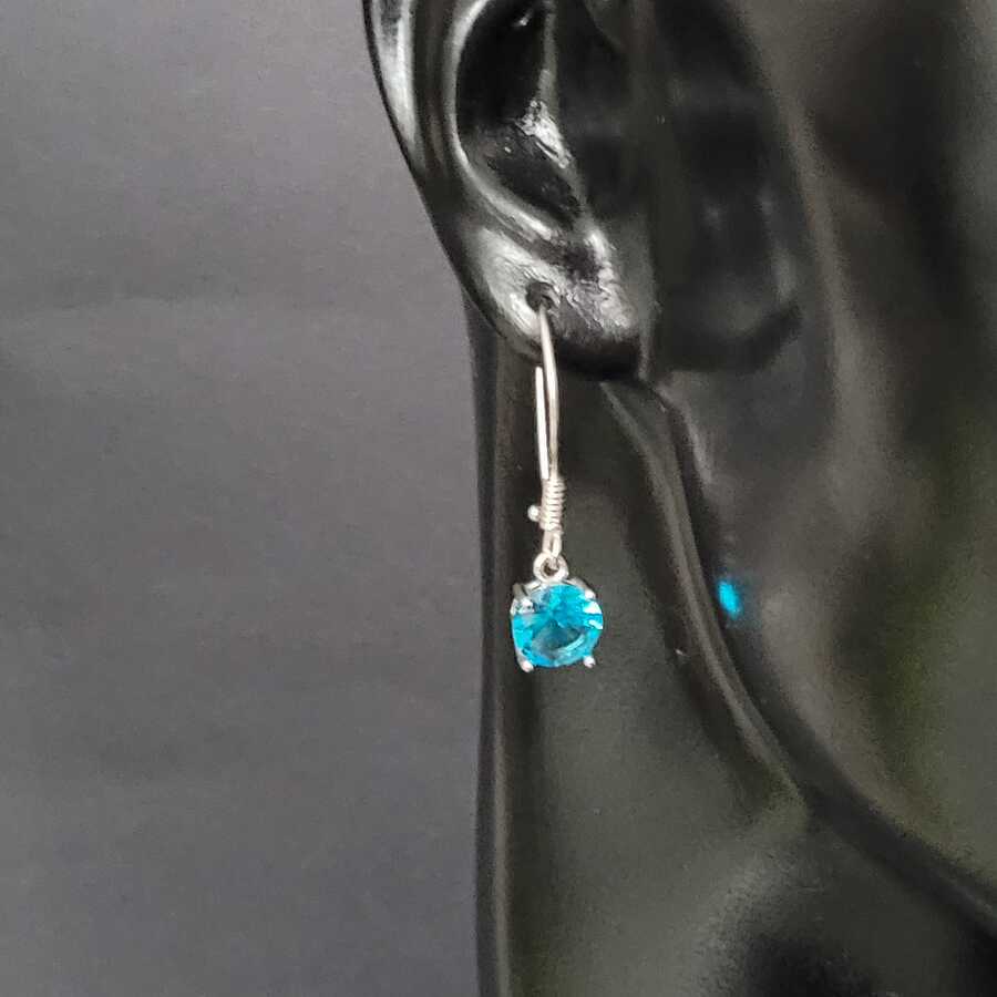 Professional 925 Sterling Silver Large Round Aquamarine Earring