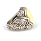 925 Sterling Silver Men's Ring - Hand-Engraved Ivory Oval Stone