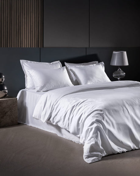 Luxury 100% Cotton Sateen King Size - Striped Duvet Cover Set